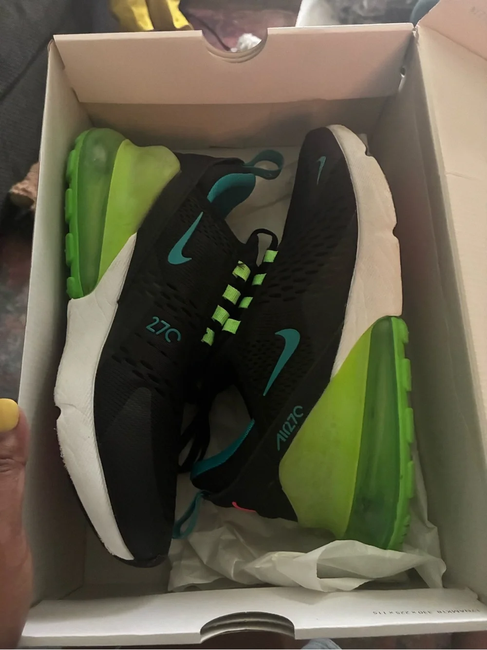 Nike Air Max 270 Black Teal Neon Green Running Sneakers